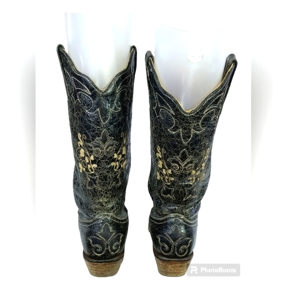 Corral Western Genuine Black Leather  Overlay X Toe C1198 Boots Size 8.5 - Picture 6 of 17